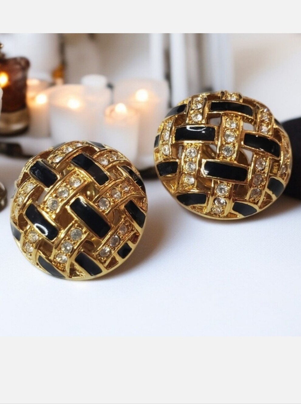 Swarovski Vintage Swan Stamp Enamel Crystal Clip-on Earrings - Picture 2 of 4